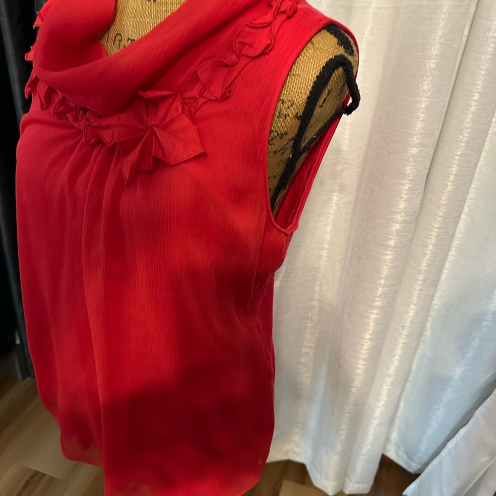Tahari Red Ruffled Blouse - Picture 3 of 5